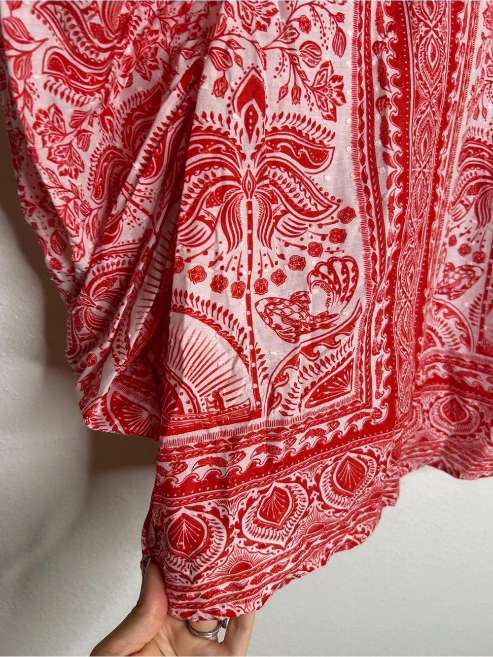 NWT FARM Rio Red Puff Sleeve Short Sleeve Top XXS FLAWED